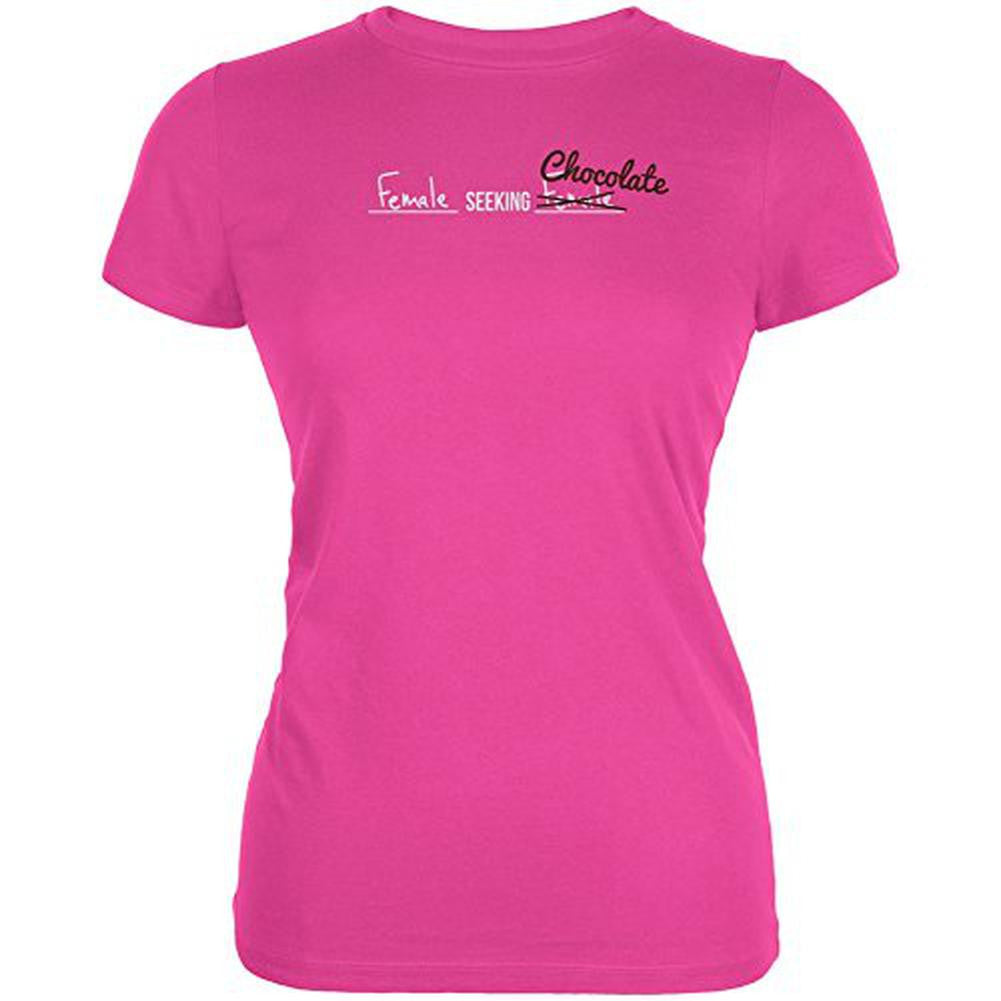 Female Seeking Female Chocolate Hot Pink Juniors Soft T-Shirt Juniors T-Shirts Old Glory 2X Pink 