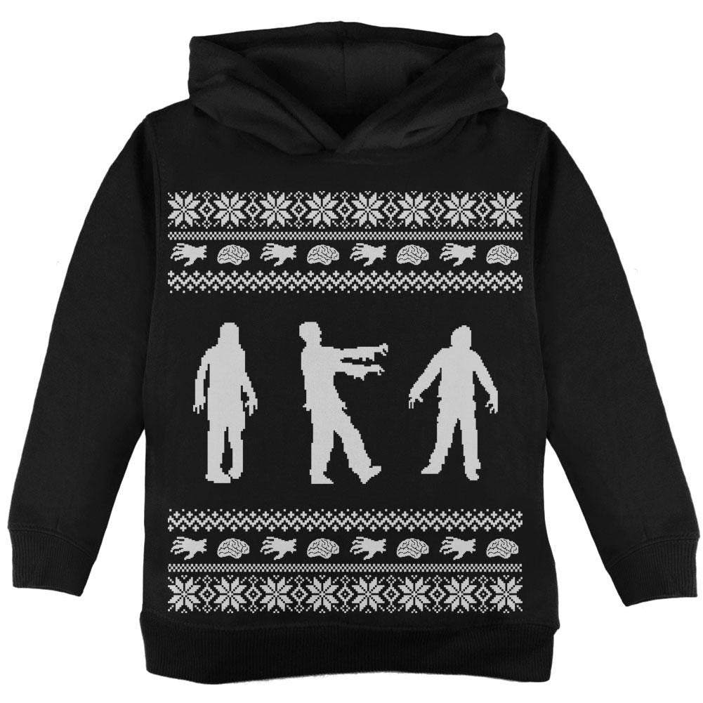 Zombie Ugly Christmas Sweater Black Toddler Hoodie Toddler Hoodies Old Glory   