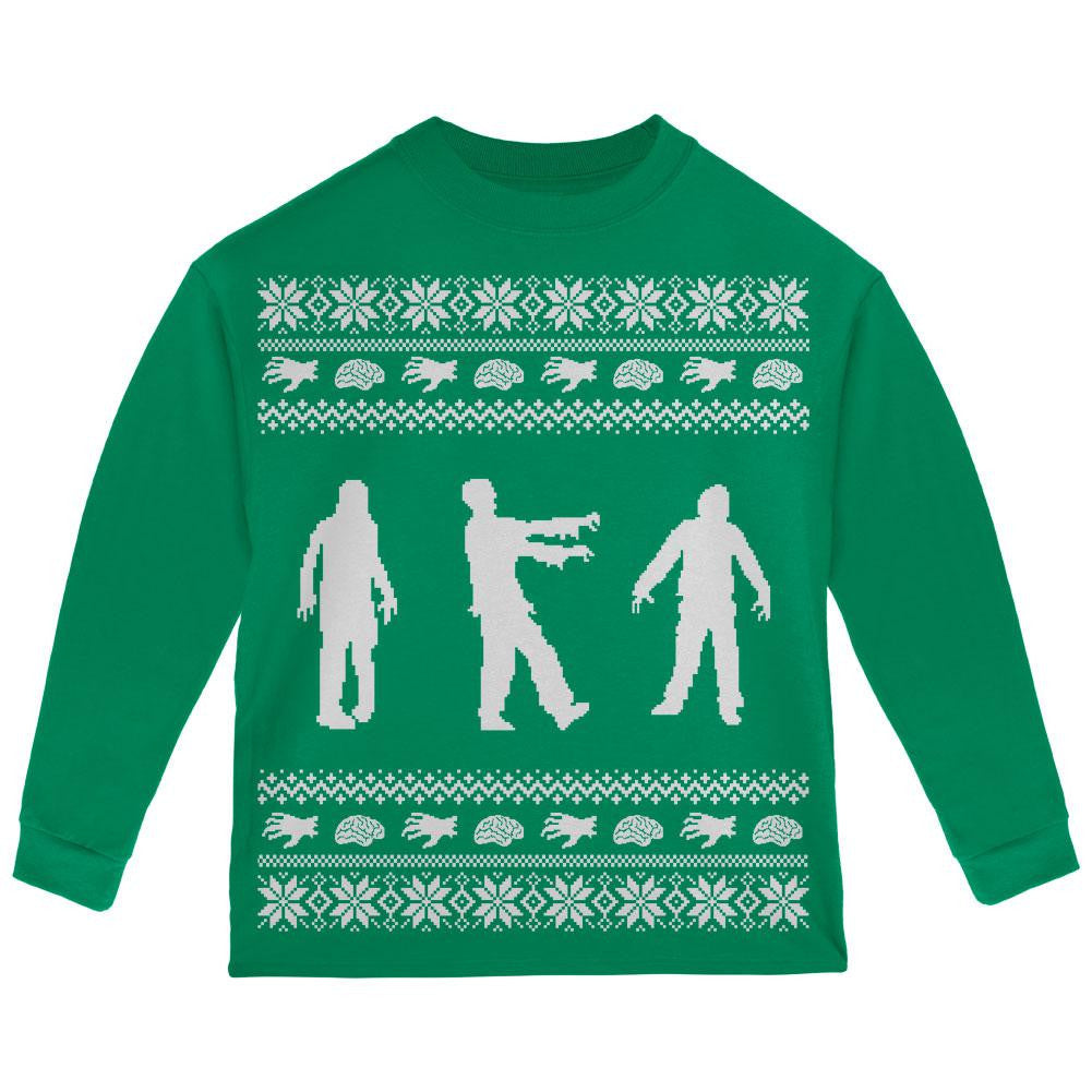 Zombie Ugly Christmas Sweater Black Toddler Long Sleeve T-Shirt Toddler Long Sleeves Old Glory   