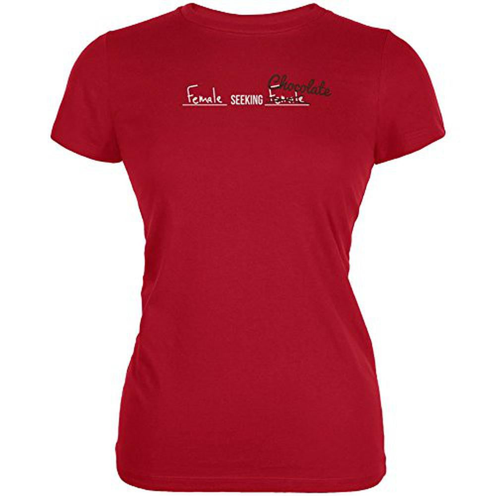 Female Seeking Female Chocolate Red Juniors Soft T-Shirt Juniors T-Shirts Old Glory 2XL Red 