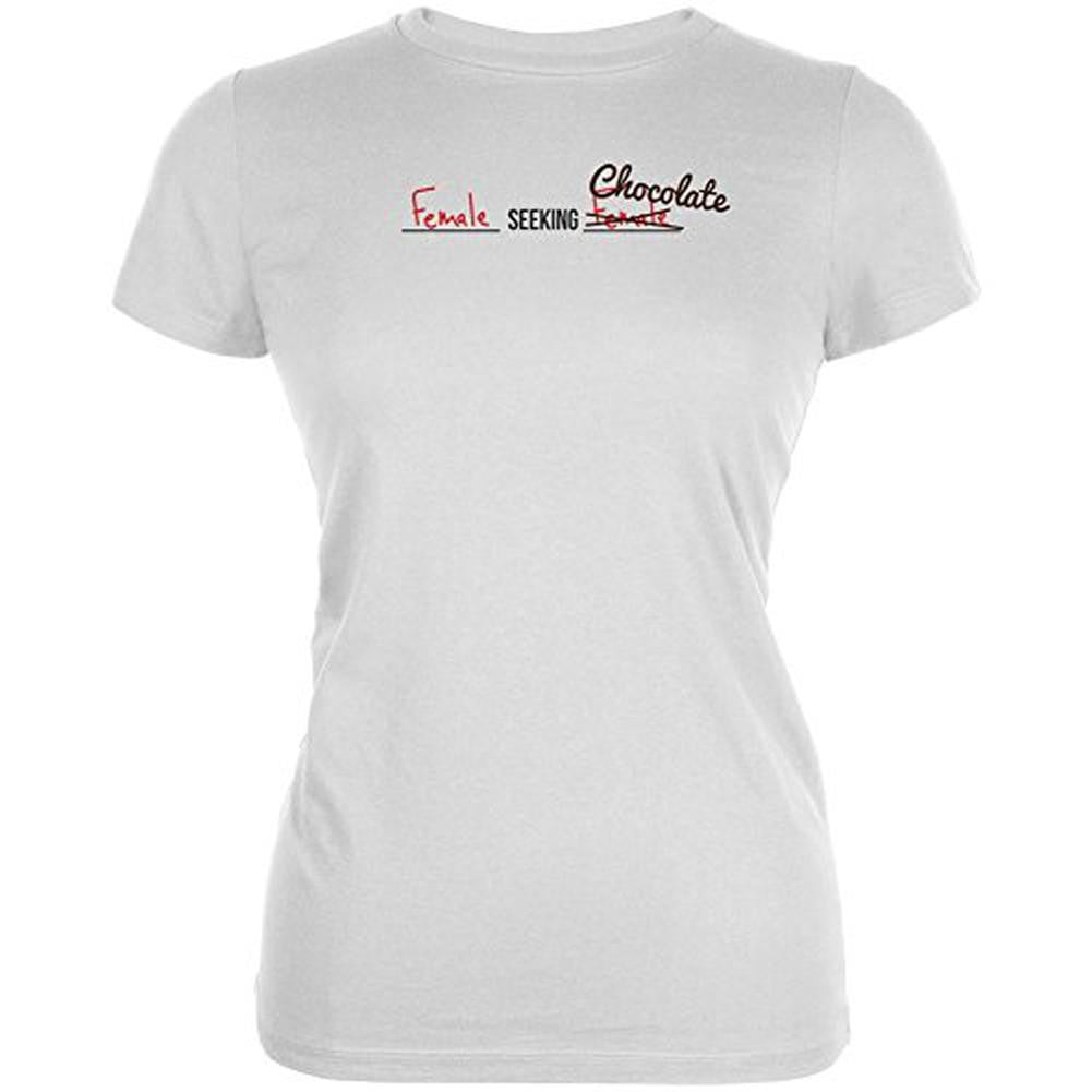 Female Seeking Female Chocolate White Juniors Soft T-Shirt Juniors T-Shirts Old Glory 2XL White 