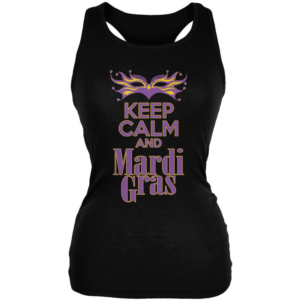 Mardi Gras Keep Calm Black Juniors Soft Tank Top Juniors Tank Tops Old Glory 2XL Black 