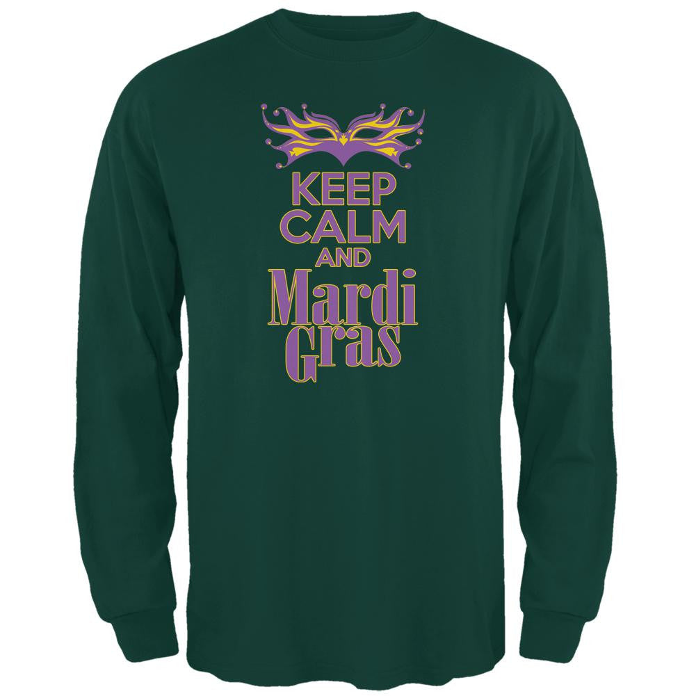 Mardi Gras Keep Calm Forest Green Adult Long Sleeve T-Shirt Men's Long Sleeves Old Glory 2XL Green 