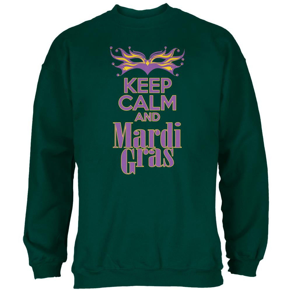 Mardi Gras Keep Calm Forest Green Adult Sweatshirt Men's Sweatshirts Old Glory 2XL Green 