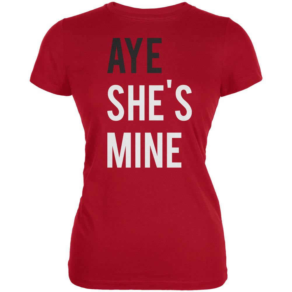 Valentine's Day AYE She's Mine Red Juniors Soft T-Shirt Juniors T-Shirts Old Glory   