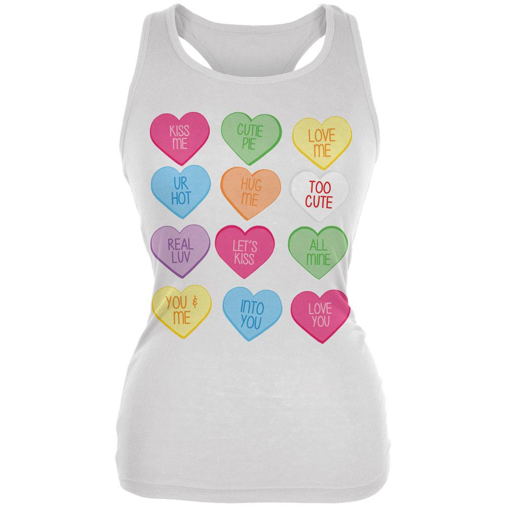 Valentine's Day Candy Hearts White Juniors Soft Tank Top Juniors Tank Tops Old Glory 2XL White 