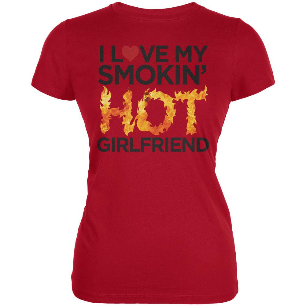 Valentine's Day I Love My Smokin Hot Girlfriend LGBT Red Juniors Soft T-Shirt Juniors T-Shirts Old Glory   