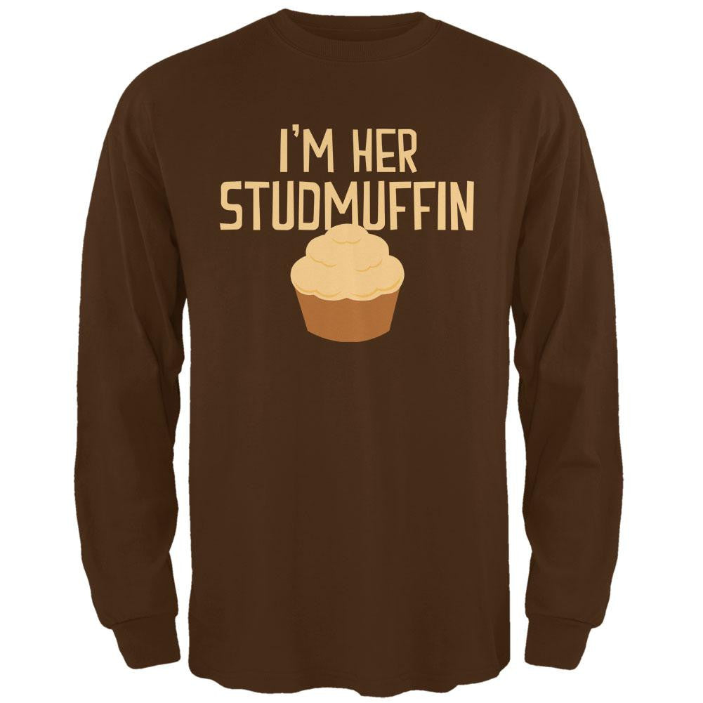 Valentine's Day I'm Her Studmuffin Brown Adult Long Sleeve T-Shirt Men's Long Sleeves Old Glory SM Brown 