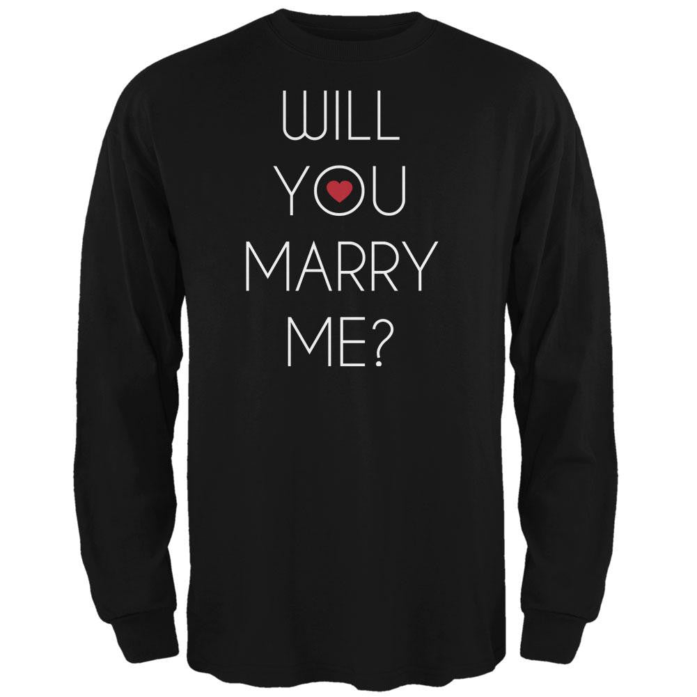 Valentine's Day Will You Marry Me? Black Adult Long Sleeve T-Shirt Men's Long Sleeves Old Glory   