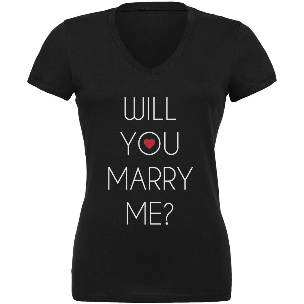 Valentine's Day Will You Marry Me? Black Juniors V-Neck T-Shirt Juniors T-Shirts Old Glory 2XL Black 