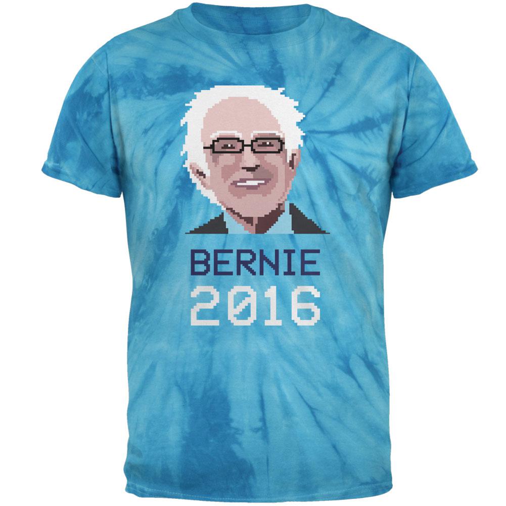 Election 2016 Bernie Sanders Pixel 8 Bit Pinwheel Blue Tie Dye Adult T-Shirt Men's T-Shirts Old Glory 2XL Blue 