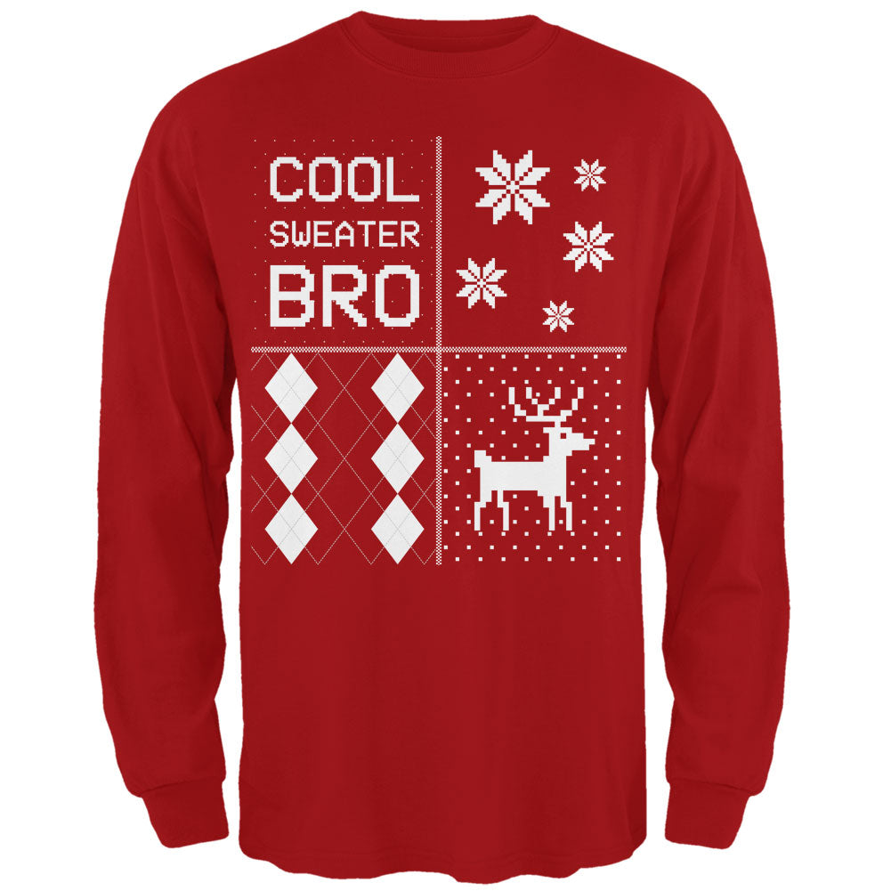 Ugly XMAS Sweater Festive Blocks Cool Sweater Bro Red Adult Long Sleeve T-Shirt Men's Long Sleeves Old Glory 2XL Red 