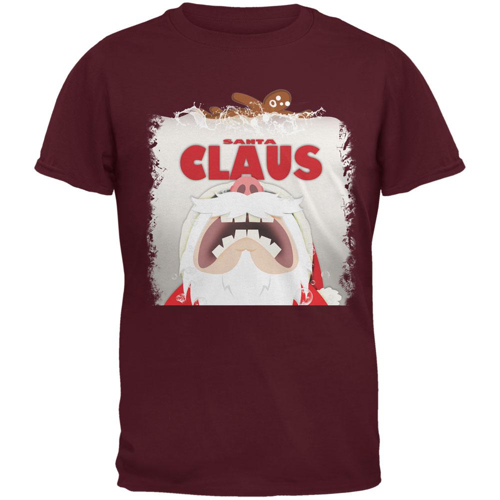 Christmas Santa Jaws Claus Horror Maroon Adult T-Shirt Men's T-Shirts Old Glory 2XL Red 