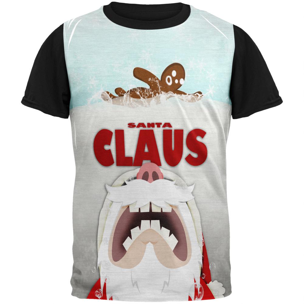 Christmas Santa Jaws Claus Horror Adult Black Back T-Shirt Men's T-Shirts Old Glory LG White 