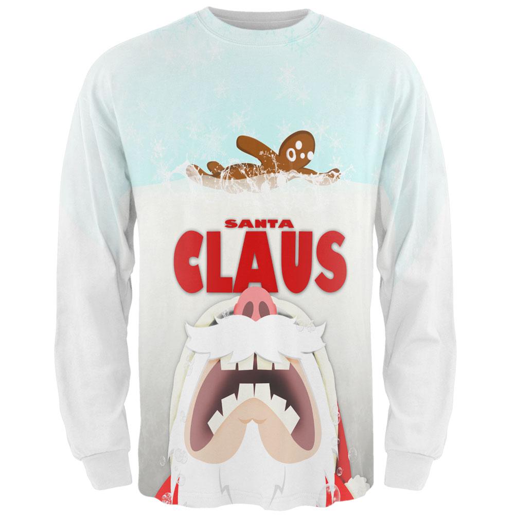 Christmas Santa Jaws Claus Horror All Over Adult Long Sleeve T-Shirt Men's Long Sleeves Old Glory 2XL White 