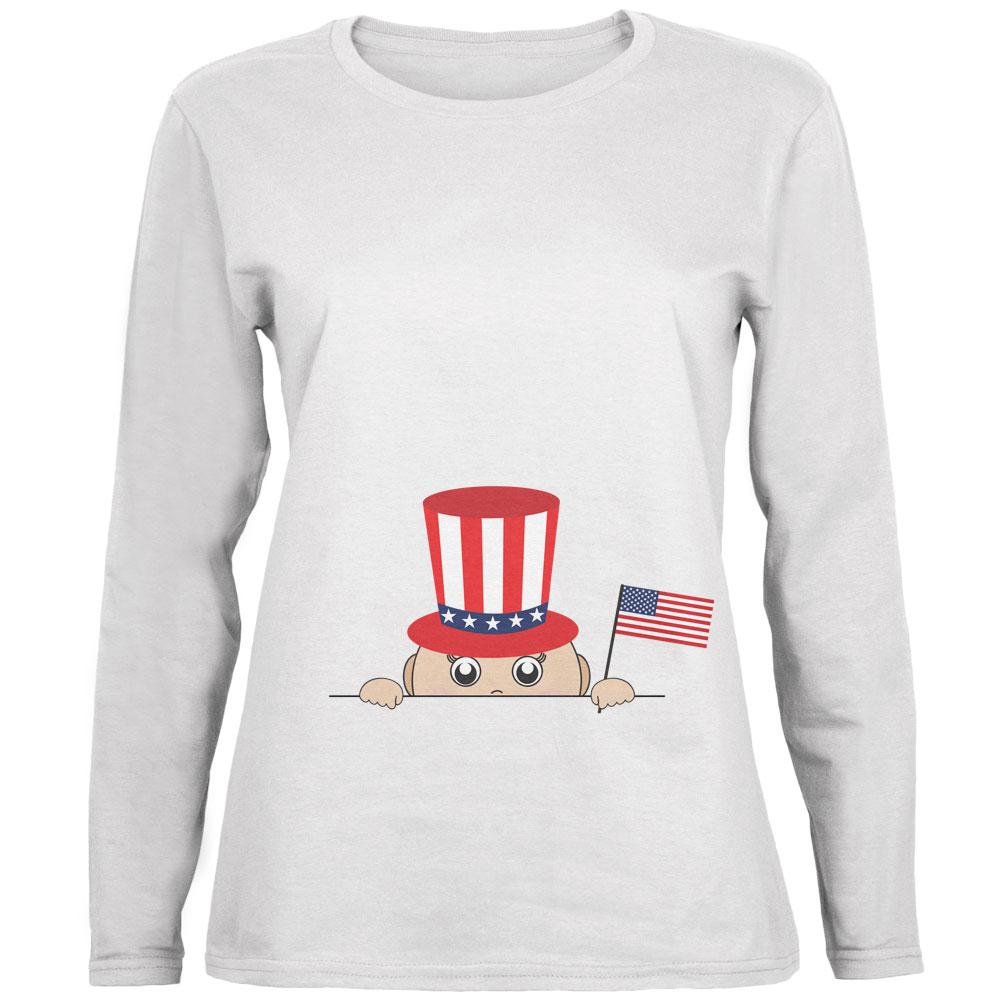 4th of July - Peeking Baby White Womens Long Sleeve T-Shirt Women's Long Sleeves Old Glory 2XL White 