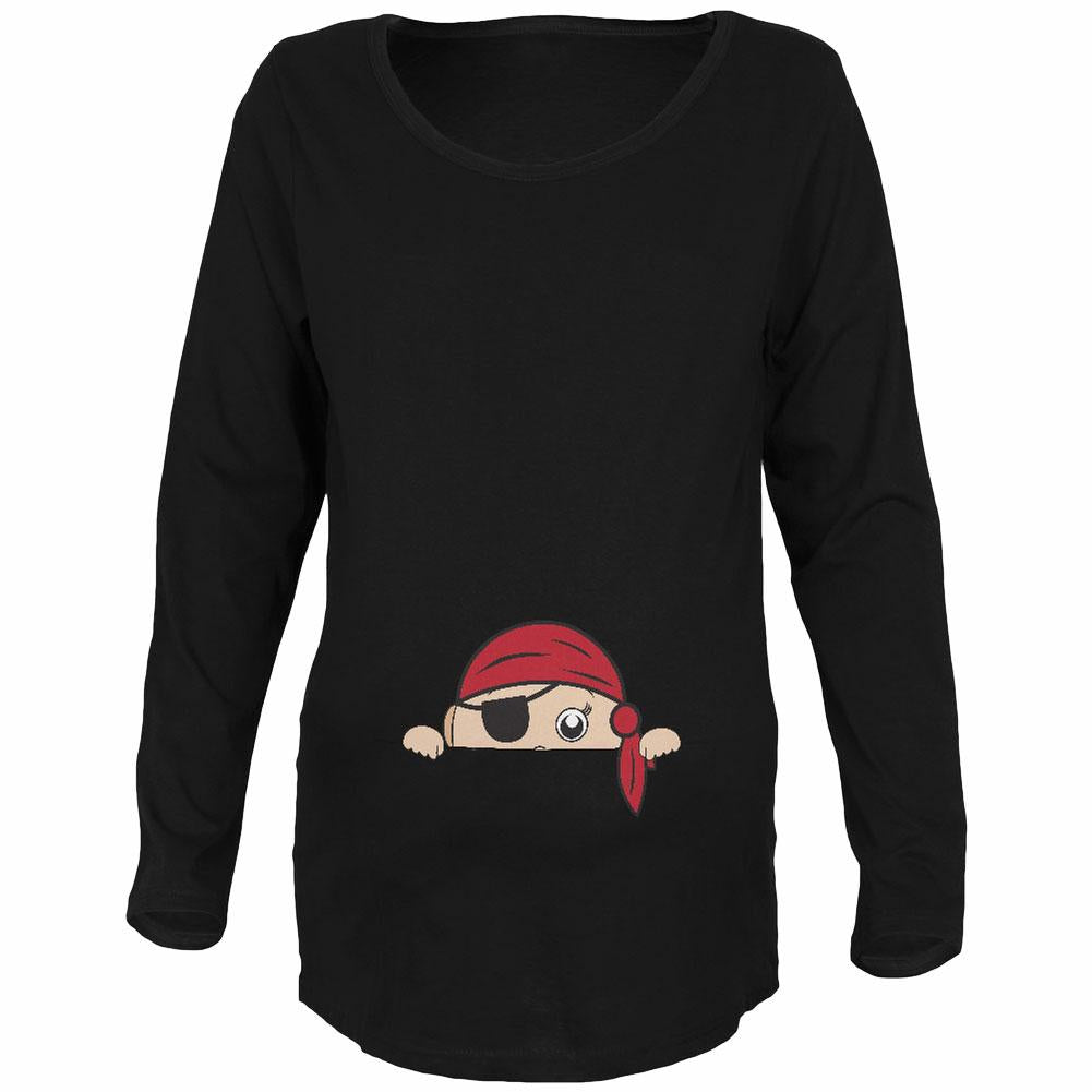 Halloween - Peeking Baby Pirate Black Maternity Soft Long Sleeve T-Shirt Maternity Long Sleeve T-Shirts Old Glory 2XL Black 