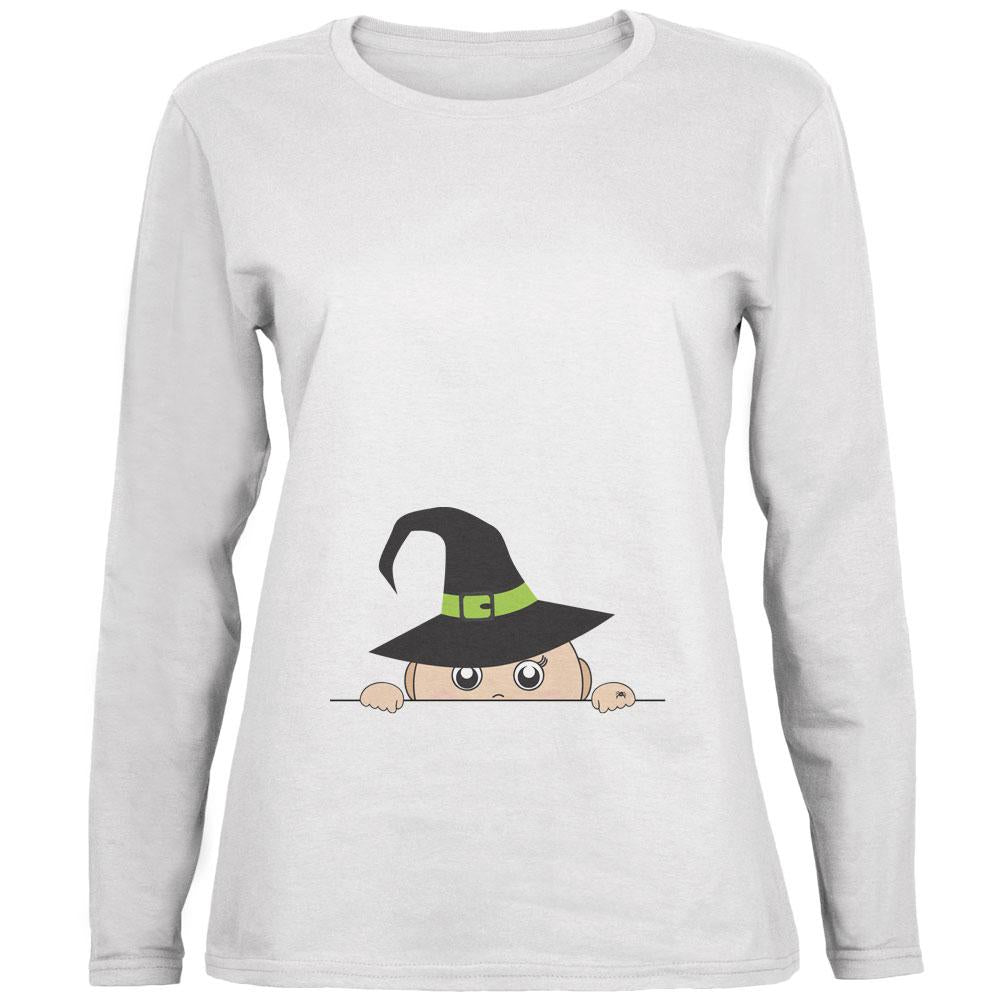 Halloween - Peeking Baby Witch White Womens Long Sleeve T-Shirt Women's Long Sleeves Old Glory 2XL White 