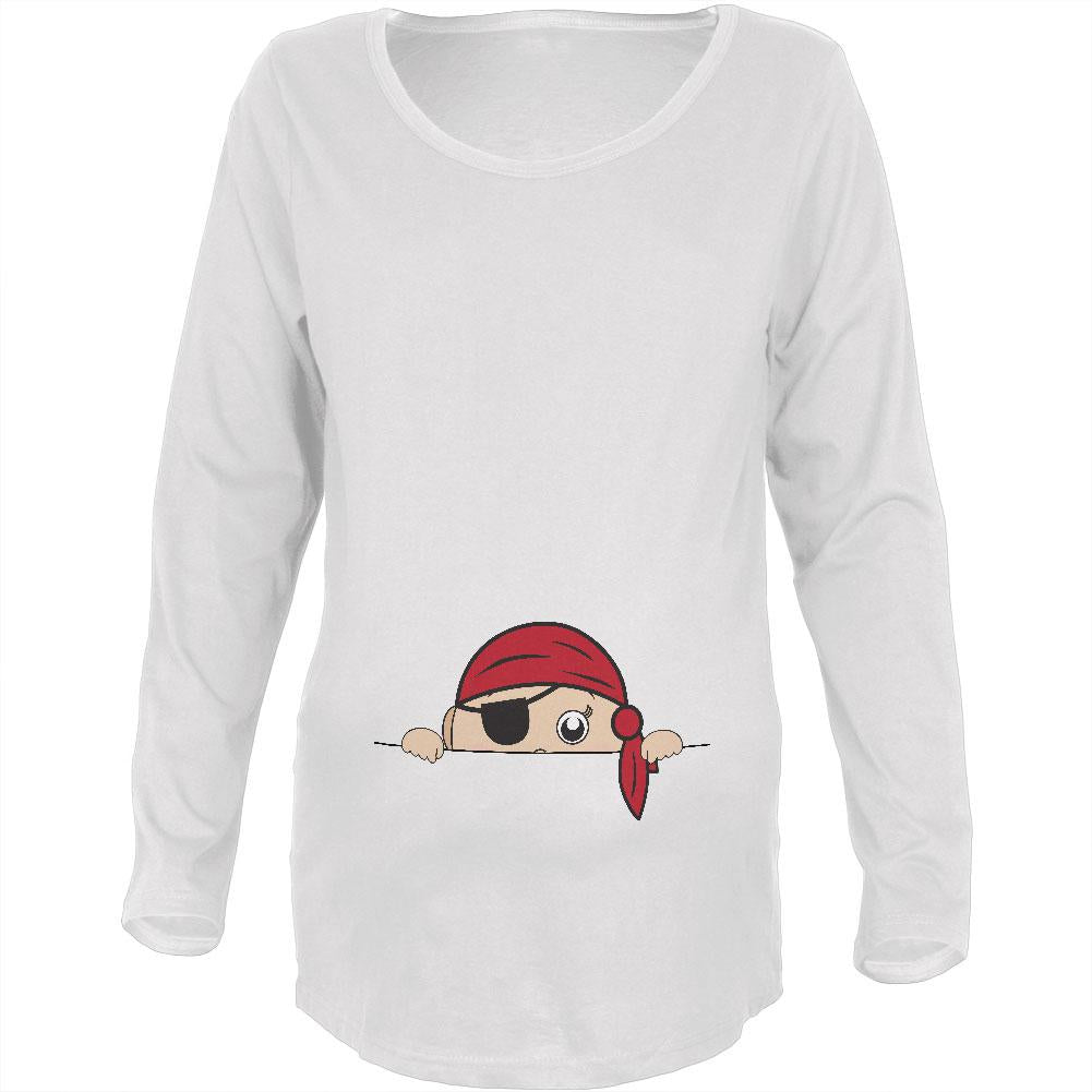 Halloween - Peeking Baby Pirate White Maternity Soft Long Sleeve T-Shirt Maternity Long Sleeve T-Shirts Old Glory 2XL White 