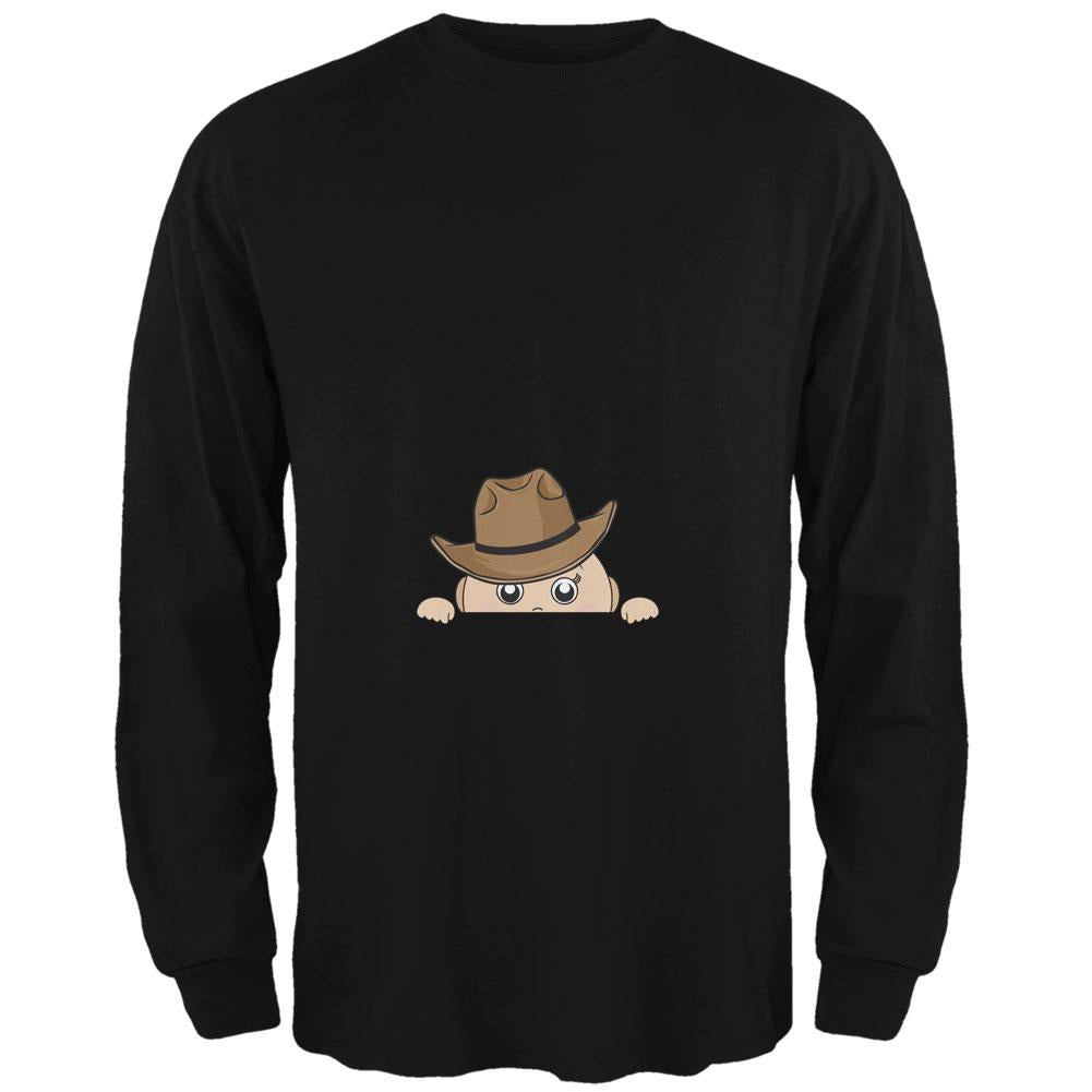 Peeking Baby Cowboy Black Adult Long Sleeve T-Shirt Men's Long Sleeves Old Glory 2XL Black 