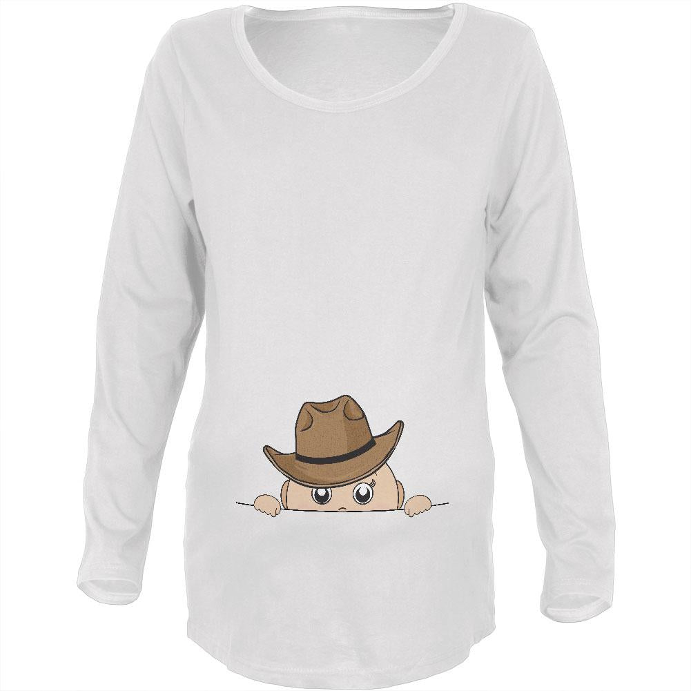 Peeking Baby Cowboy White Maternity Soft Long Sleeve T-Shirt Maternity Long Sleeve T-Shirts Old Glory 2XL White 