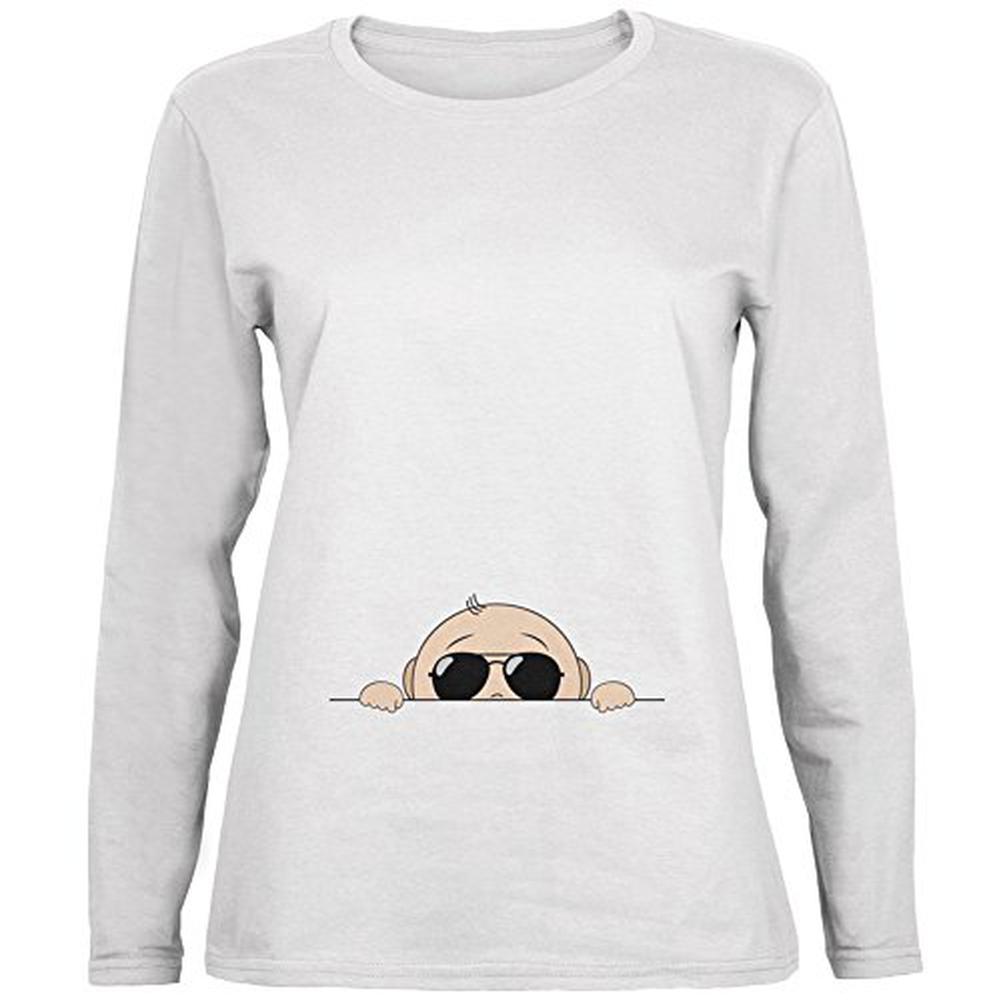 Summer - Peeking Baby Aviator Sunglasses White Womens Long Sleeve T-Shirt Women's Long Sleeves Old Glory 2XL White 