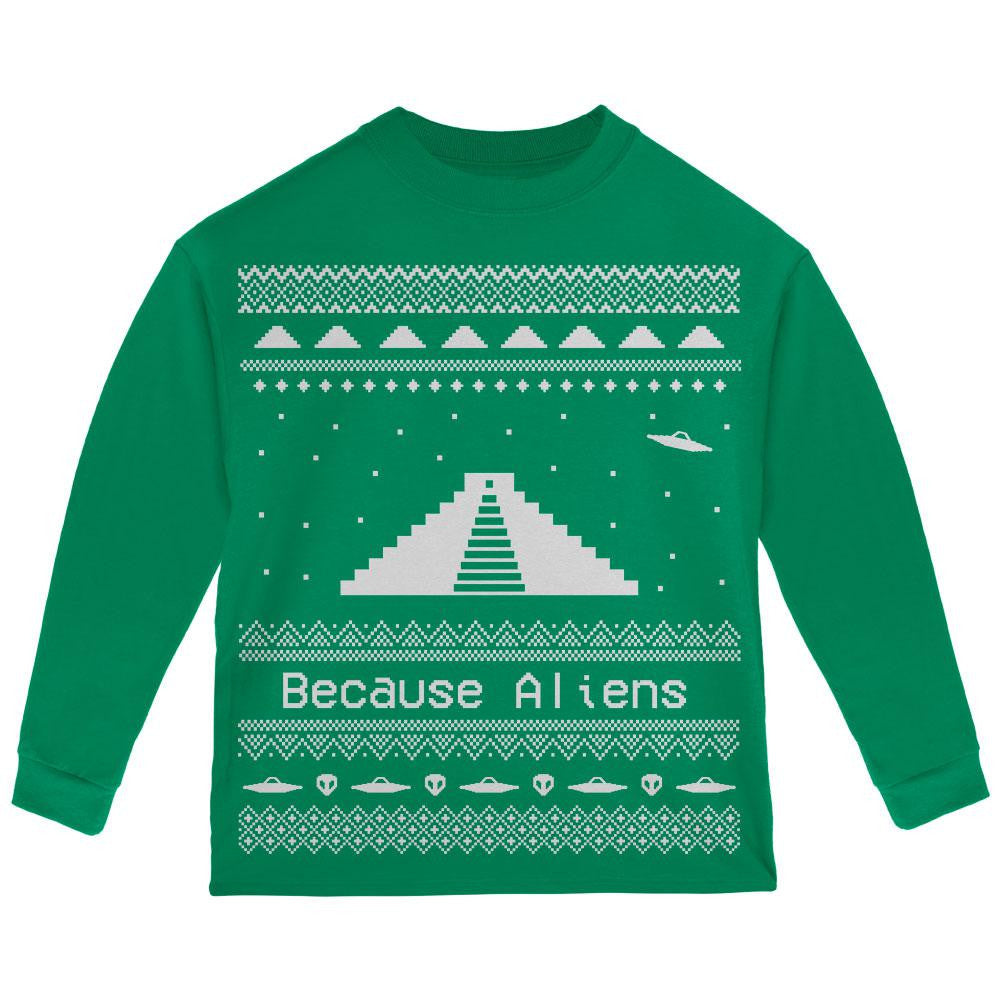 Pyramid Aliens Ugly Christmas Sweater Red Toddler Long Sleeve T-Shirt Toddler Long Sleeves Old Glory 2T Green 