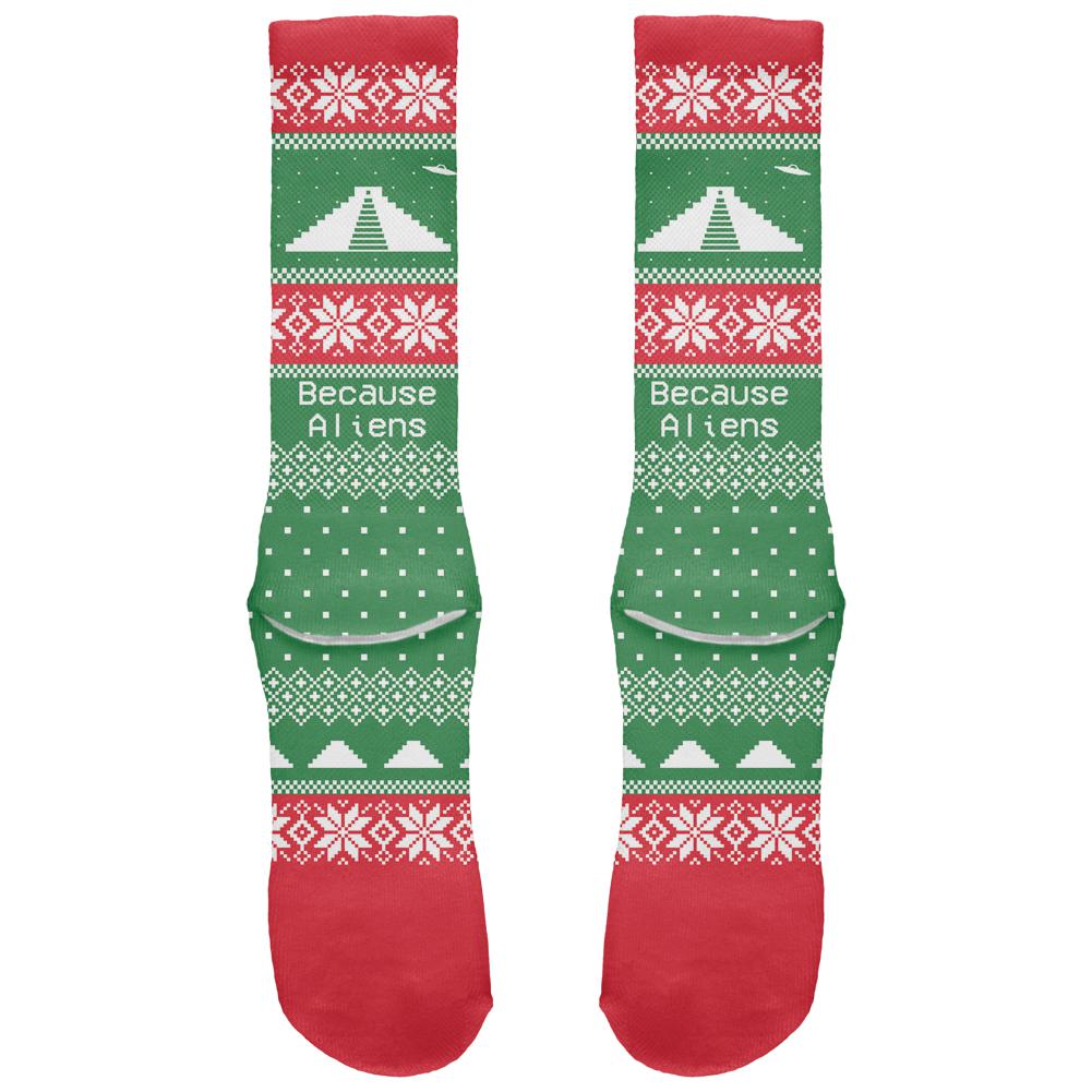 Pyramid Aliens Ugly Christmas Sweater Striped All Over Crew Socks Men's Socks Old Glory   