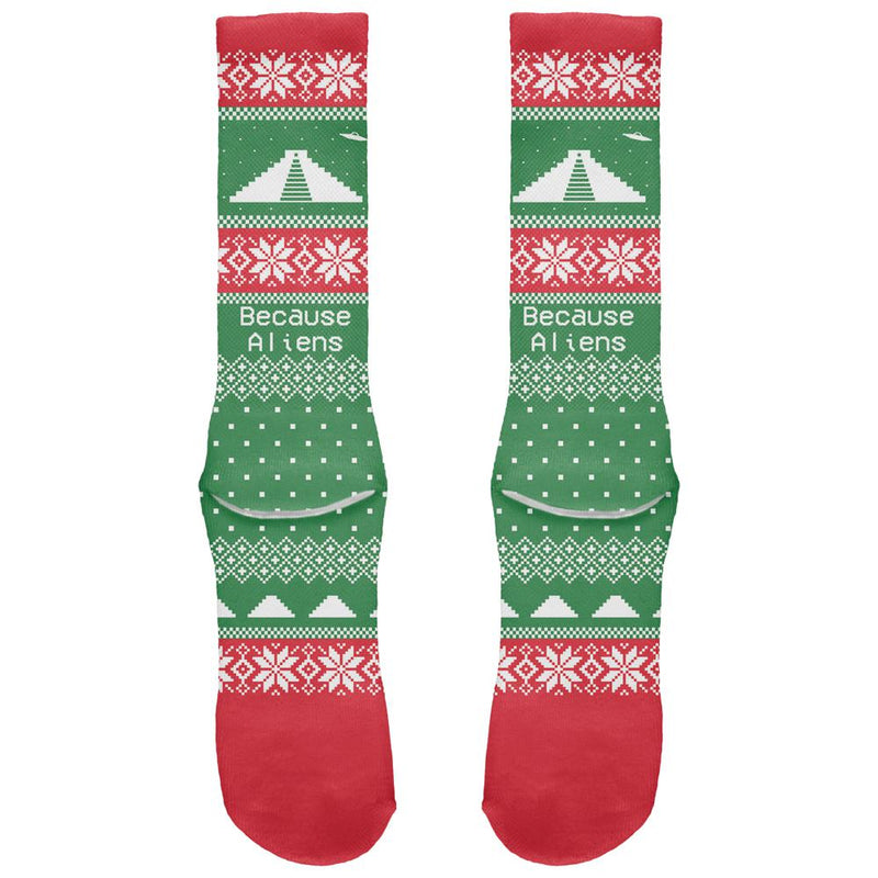 Pyramid Aliens Ugly Christmas Sweater Striped All Over Crew Socks Men's Socks Old Glory   