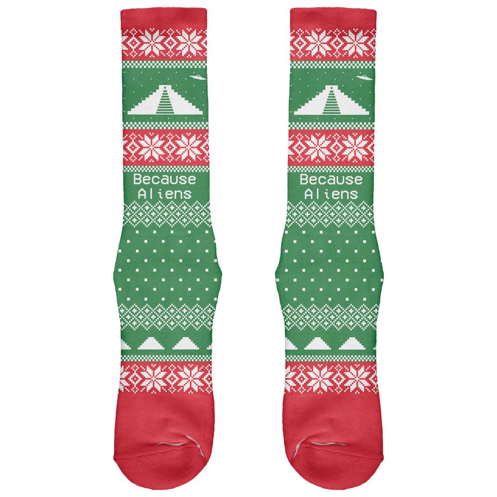 Pyramid Aliens Ugly Christmas Sweater Striped All Over Crew Socks Men's Socks Old Glory OS Multi 