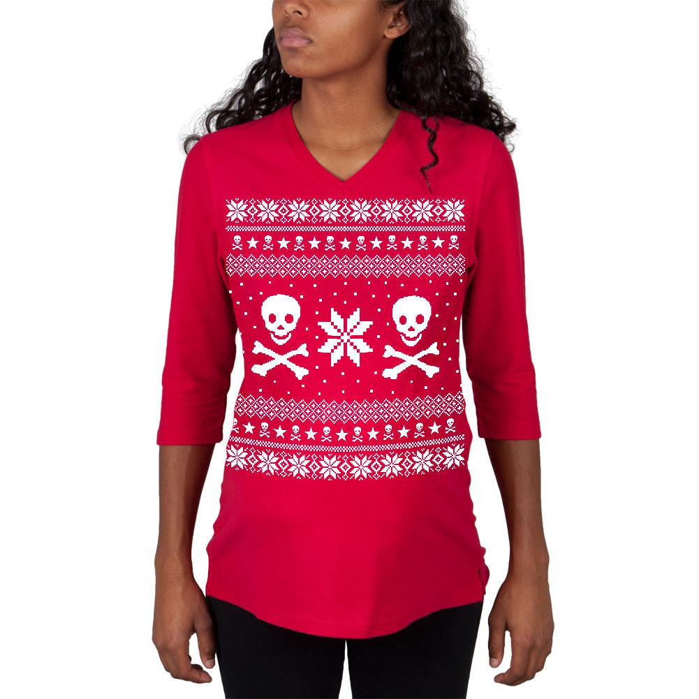 Skull & Crossbones Ugly Christmas Sweater Red Maternity 3/4 sleeve T-shirt Maternity Long Sleeve T-Shirts Old Glory   