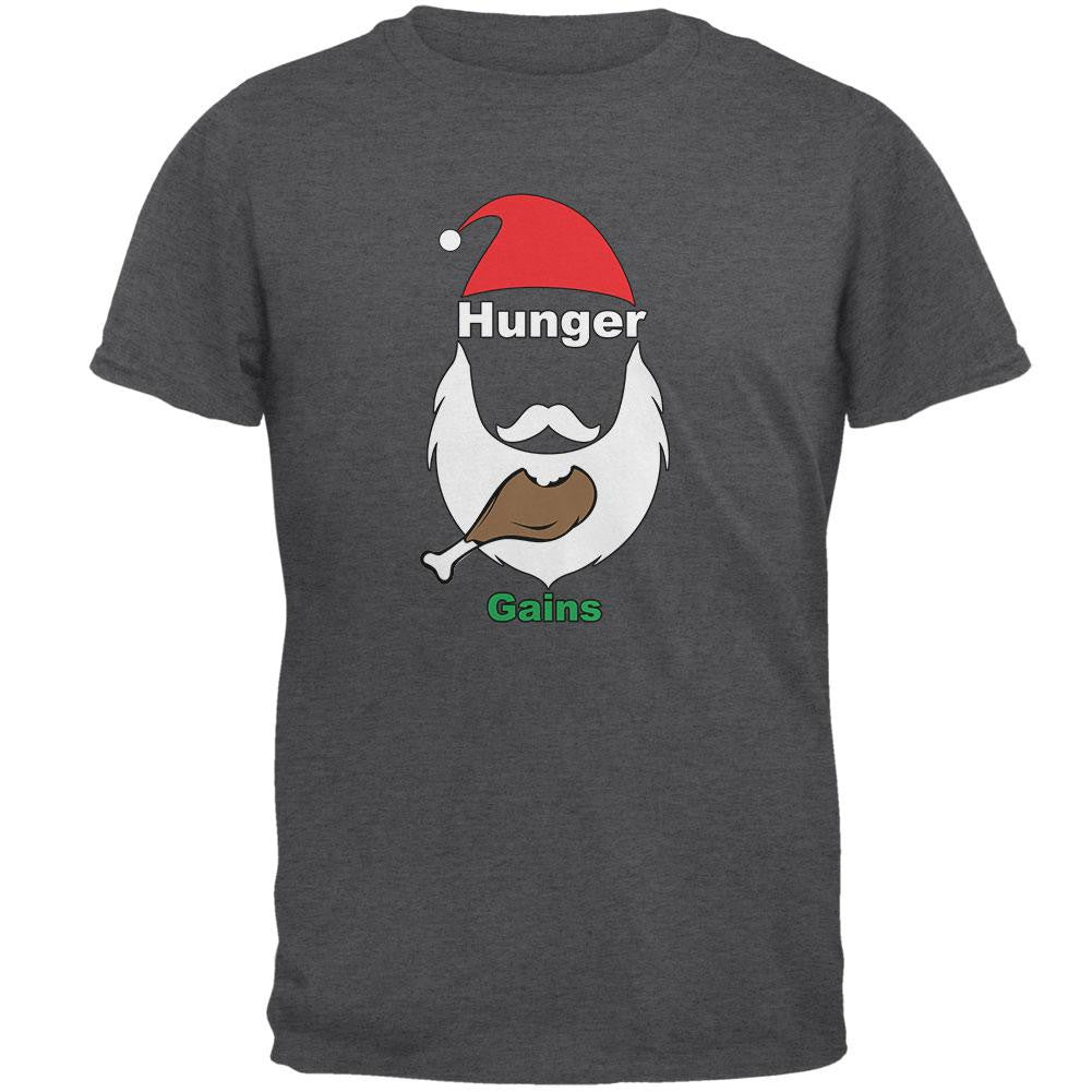 Christmas Hunger Gains Santa Dark Heather Adult T-Shirt Men's T-Shirts Old Glory 2XL Grey 