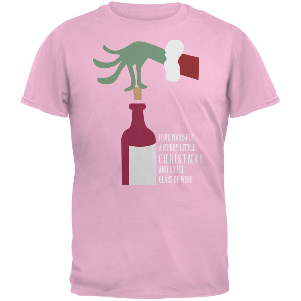 Christmas Merry Little Wine Pink Adult T-Shirt Men's T-Shirts Old Glory 2XL Pink 