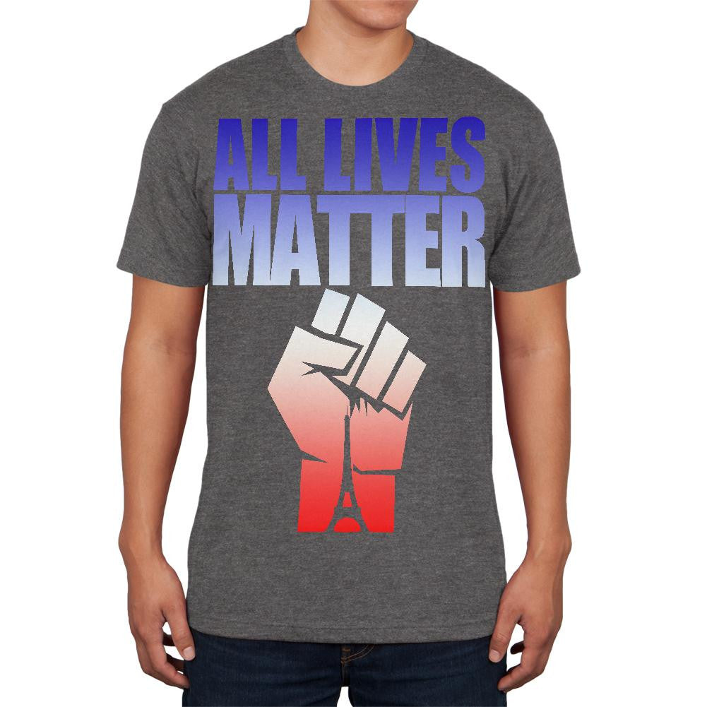 All Lives Matter Paris Raised Fist Dark Heather Adult Soft T-Shirt Men's T-Shirts Old Glory SM Grey 