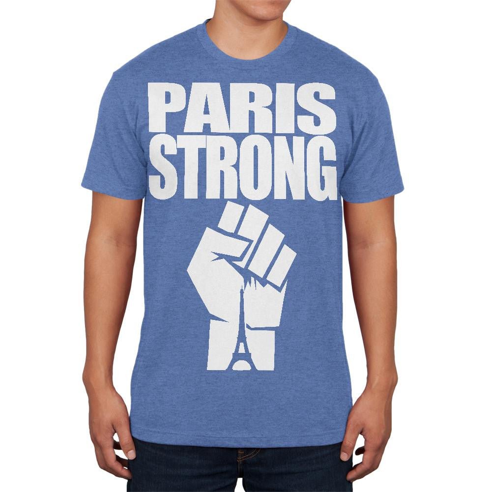 Paris Strong Heather Blue Adult Soft T-Shirt Men's T-Shirts Old Glory 2XL Blue 