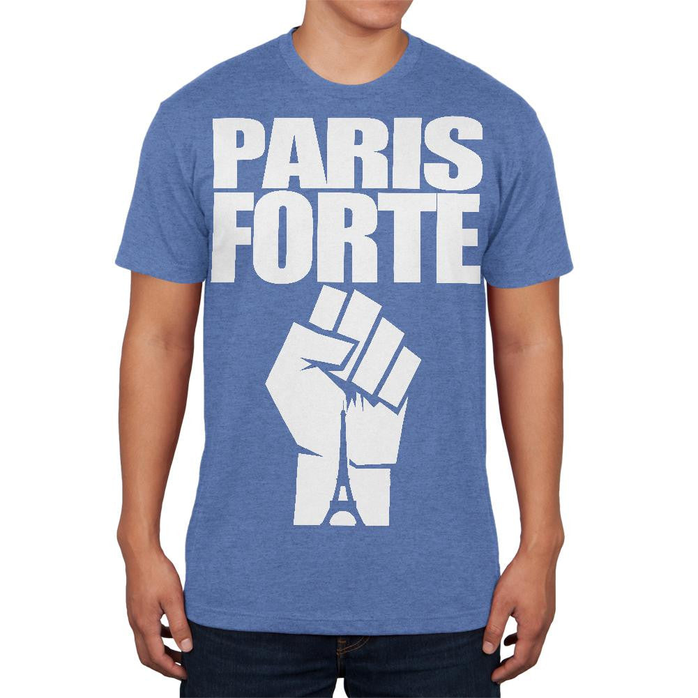 Paris Strong Forte Heather Blue Adult Soft T-Shirt Men's T-Shirts Old Glory 2XL Blue 