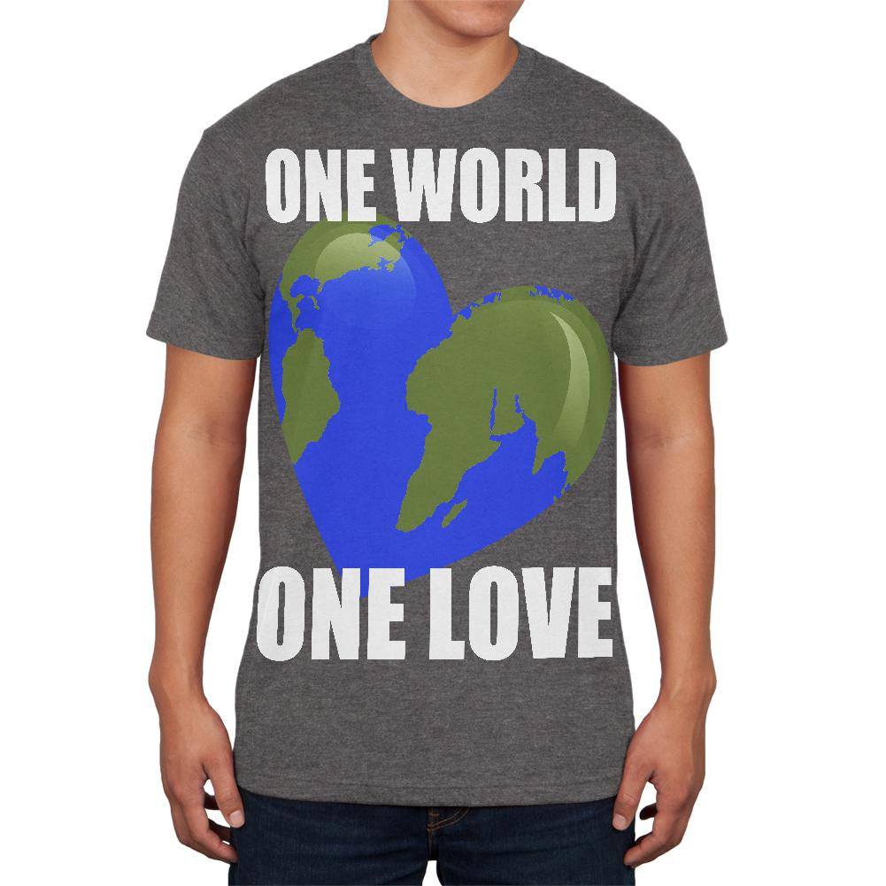 One World One Love Dark Heather Adult Soft T-Shirt Men's T-Shirts Old Glory 2XL Grey 