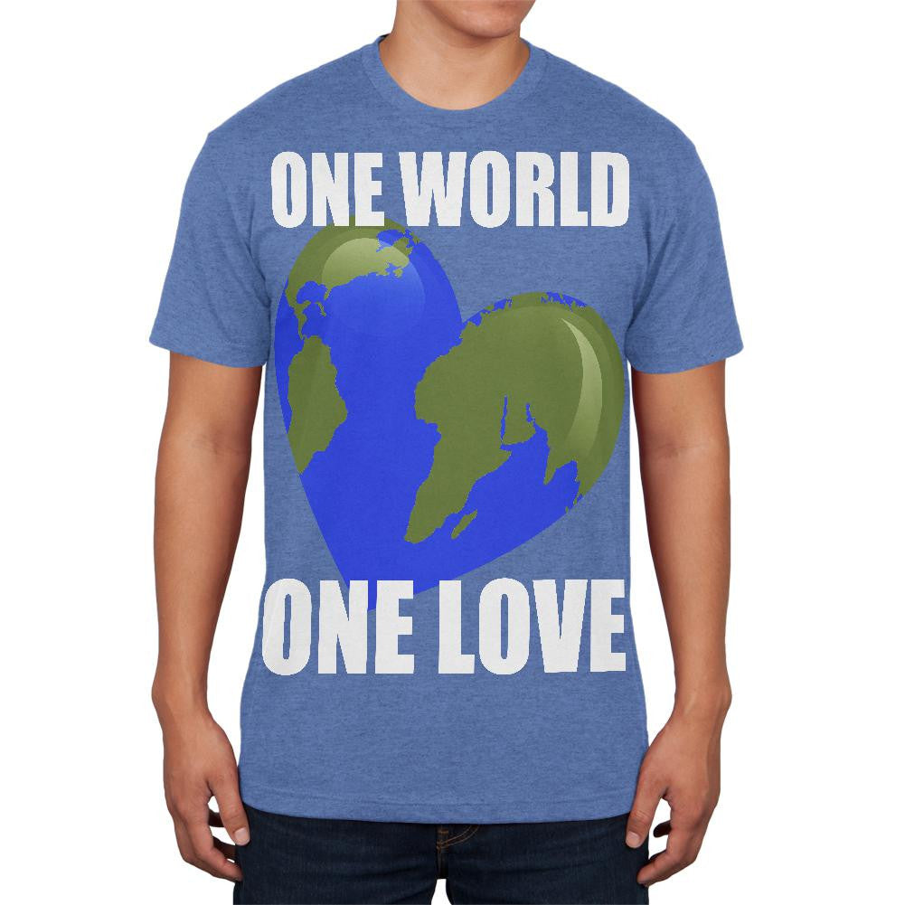 One World One Love Heather Blue Adult Soft T-Shirt Men's T-Shirts Old Glory 2XL Blue 