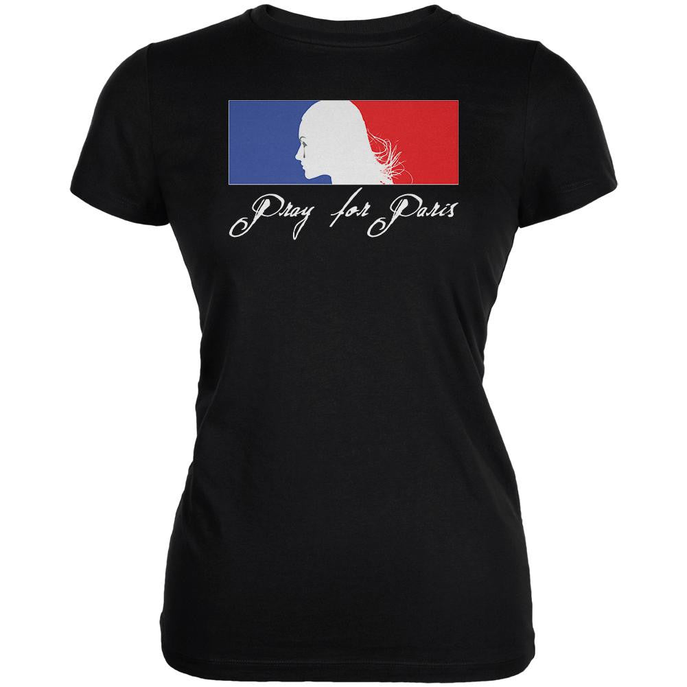 Pray for Paris Tears Black Juniors Soft T-Shirt Juniors T-Shirts Old Glory 2XL Black 