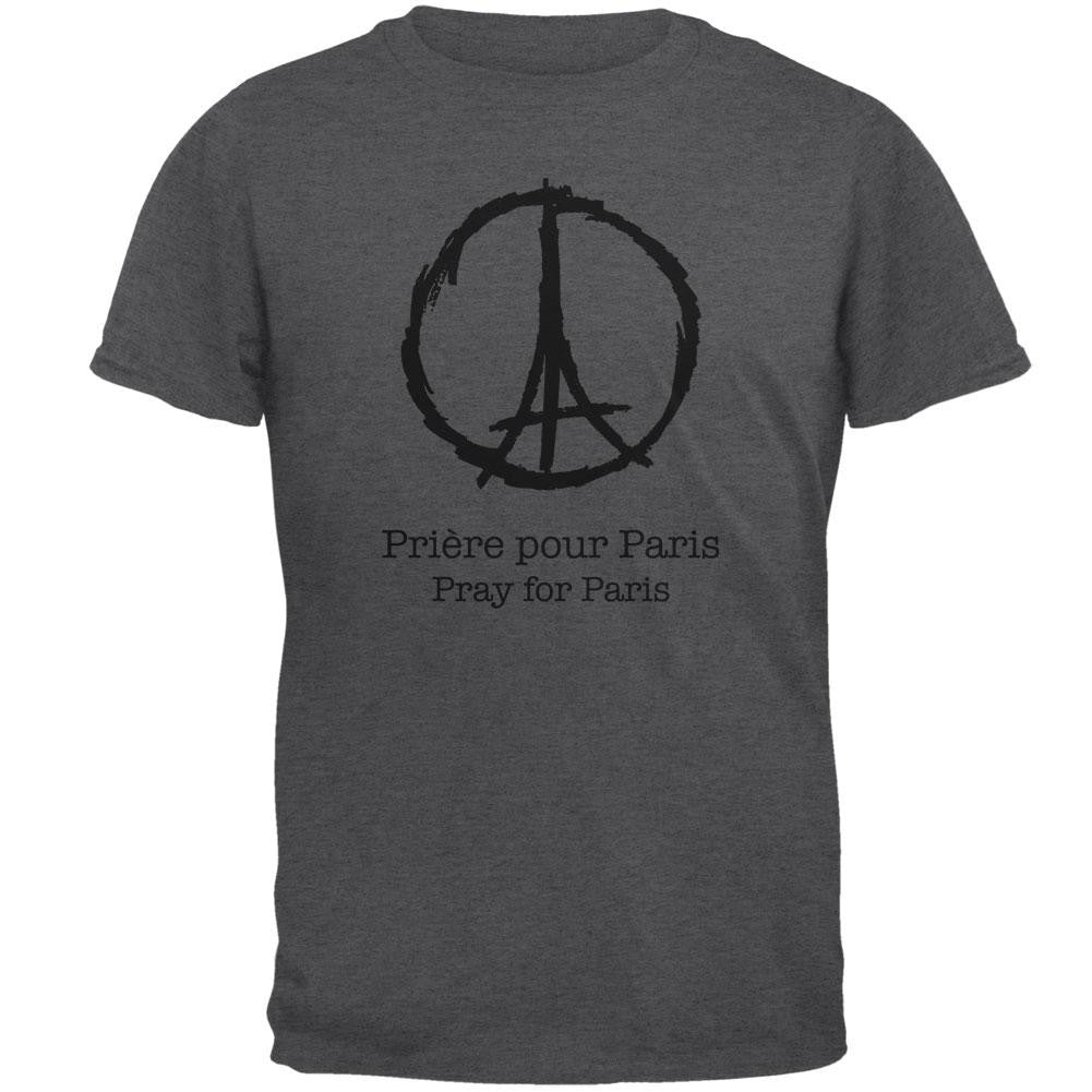 Priere pour Paris Dark Heather Adult T-Shirt Men's T-Shirts Old Glory 2XL Grey 