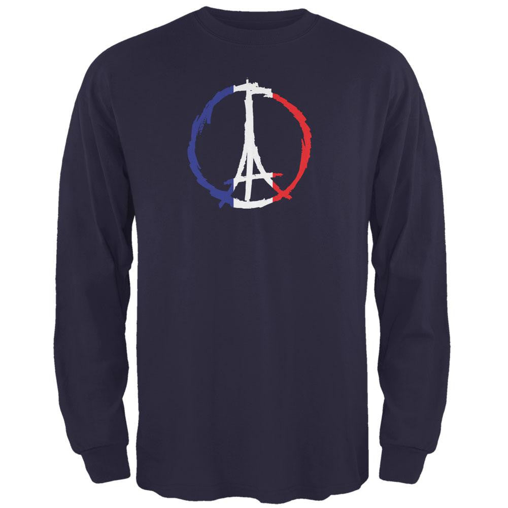 Peace for Paris France Flag Navy Adult Long Sleeve T-Shirt Men's Long Sleeves Old Glory 2XL Blue 