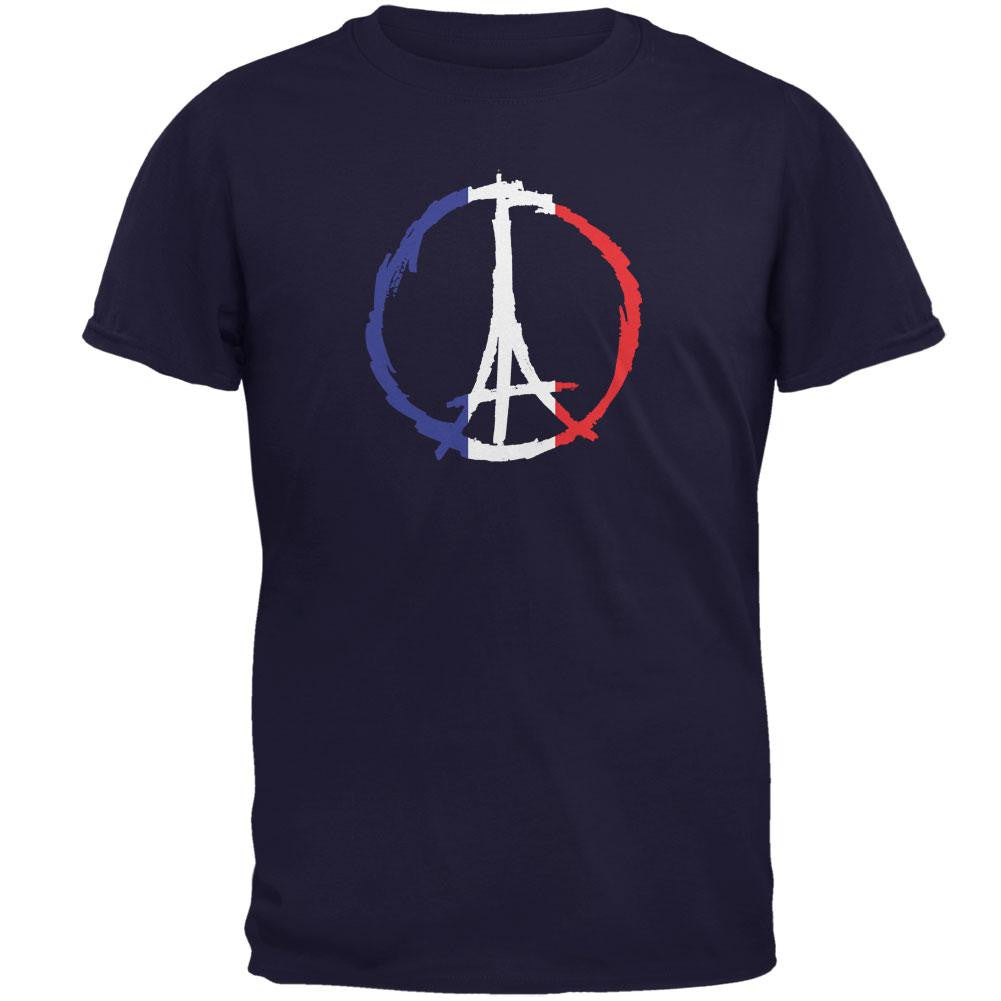 Peace for Paris France Flag Navy Adult T-Shirt Men's T-Shirts Old Glory 2XL Blue 