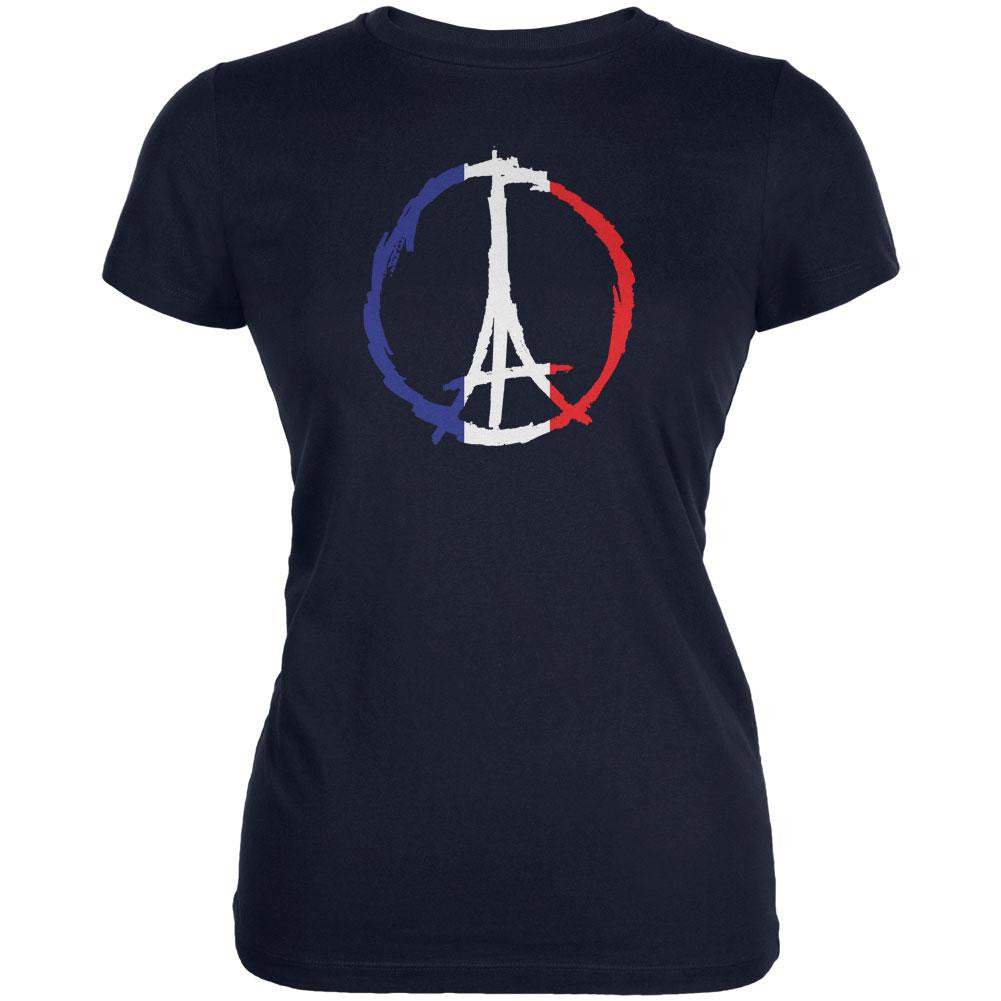 Peace for Paris France Flag Navy Juniors Soft T-Shirt Juniors T-Shirts Old Glory 2XL Blue 