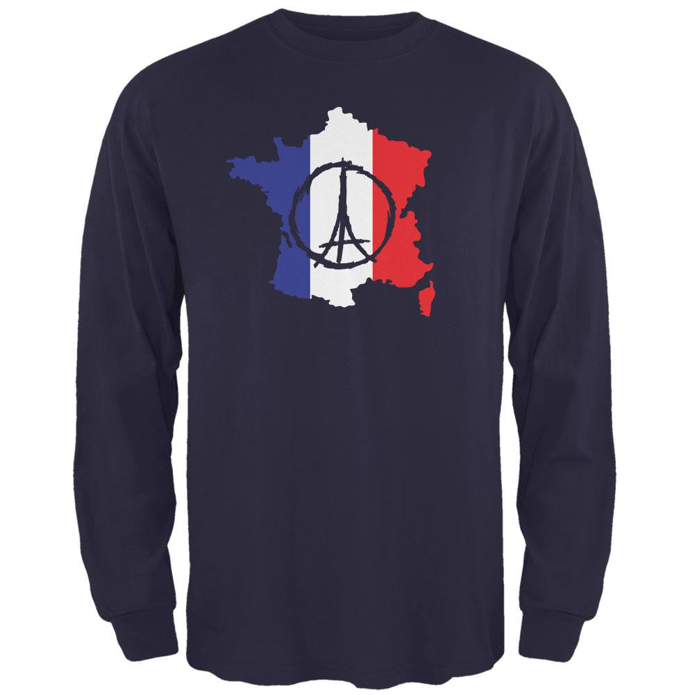 Peace for Paris France Country Navy Adult Long Sleeve T-Shirt Men's Long Sleeves Old Glory 2XL Blue 