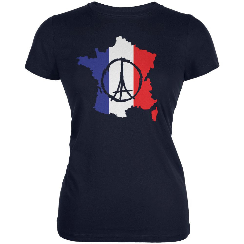 Peace for Paris France Country Navy Juniors Soft T-Shirt Juniors T-Shirts Old Glory 2XL Blue 