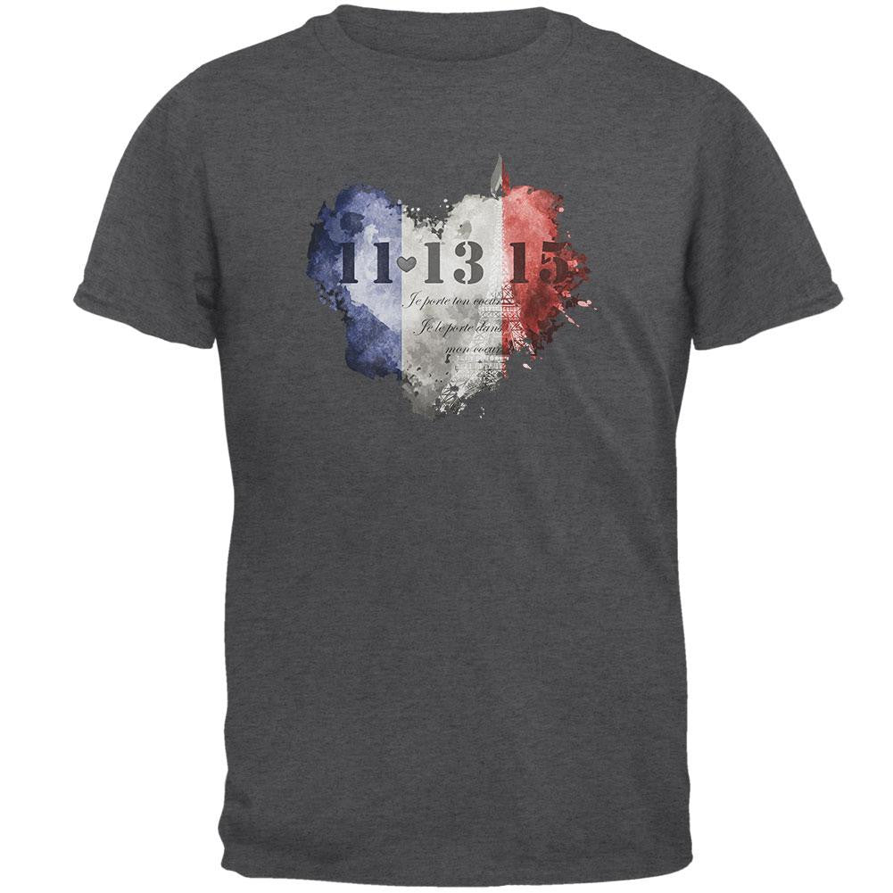 French Dark Heart Dark Heather Adult T-Shirt Men's T-Shirts Old Glory 2XL Grey 