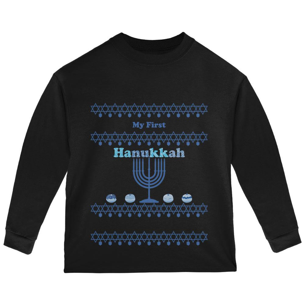 My First Hanukkah Black Toddler Long Sleeve T-Shirt Toddler T-Shirts Old Glory 2T Black 