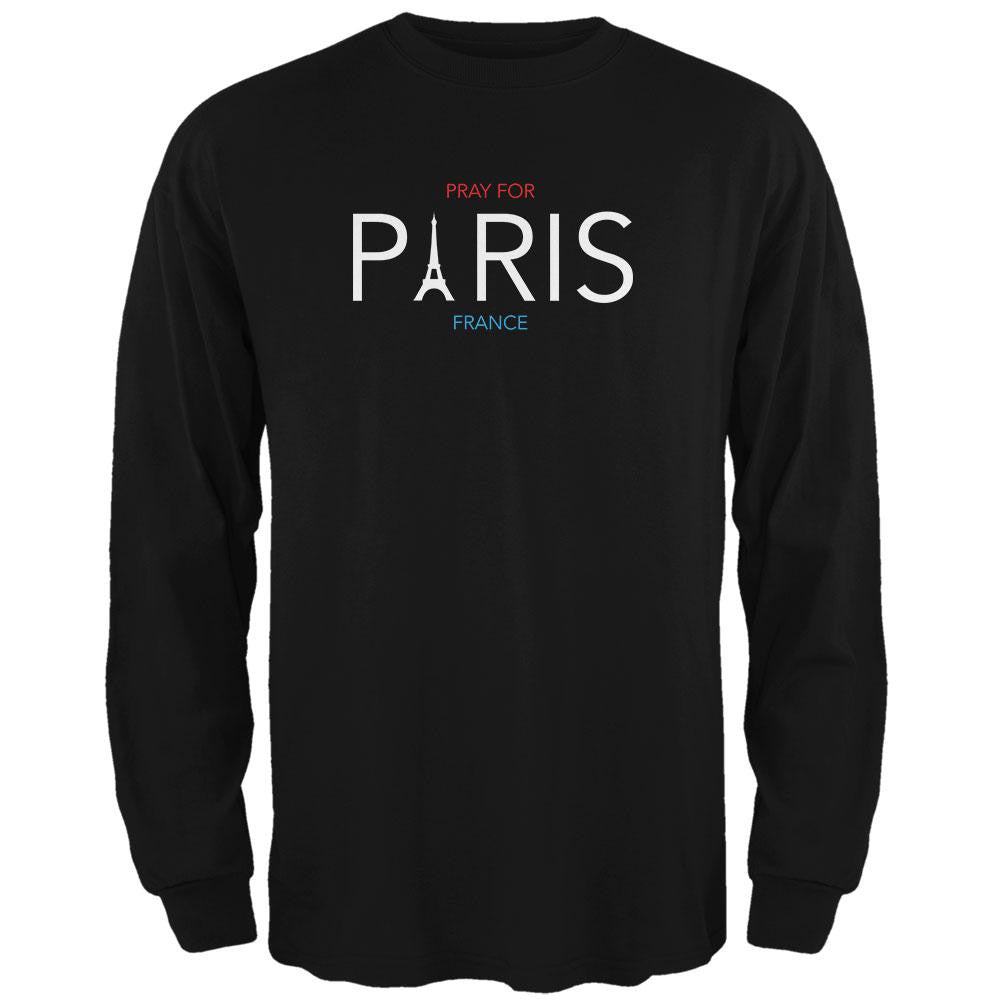 Pray for Paris Eiffel Tower Black Adult Long Sleeve T-Shirt Men's Long Sleeves Old Glory 2XL Black 