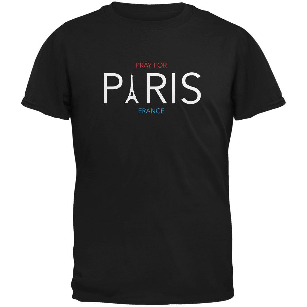 Pray for Paris Eiffel Tower Black Adult T-Shirt Men's T-Shirts Old Glory 2XL Black 