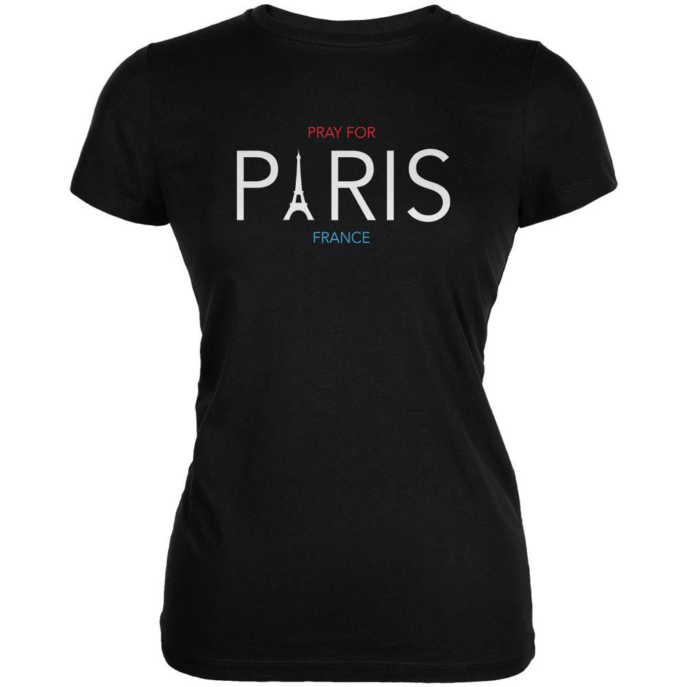 Pray for Paris Eiffel Tower Black Juniors Soft T-Shirt Juniors T-Shirts Old Glory 2XL Black 